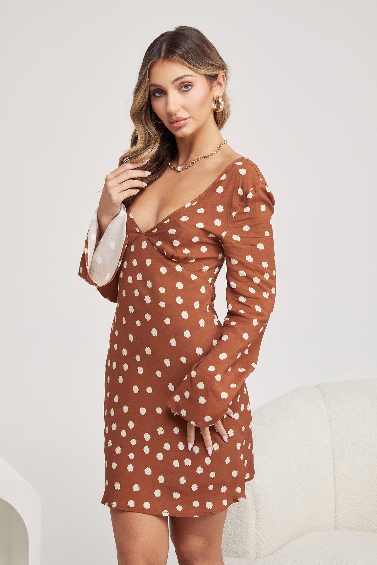 Bellamy Brown Spot Dress | Women's Polka Dot Mini Dress