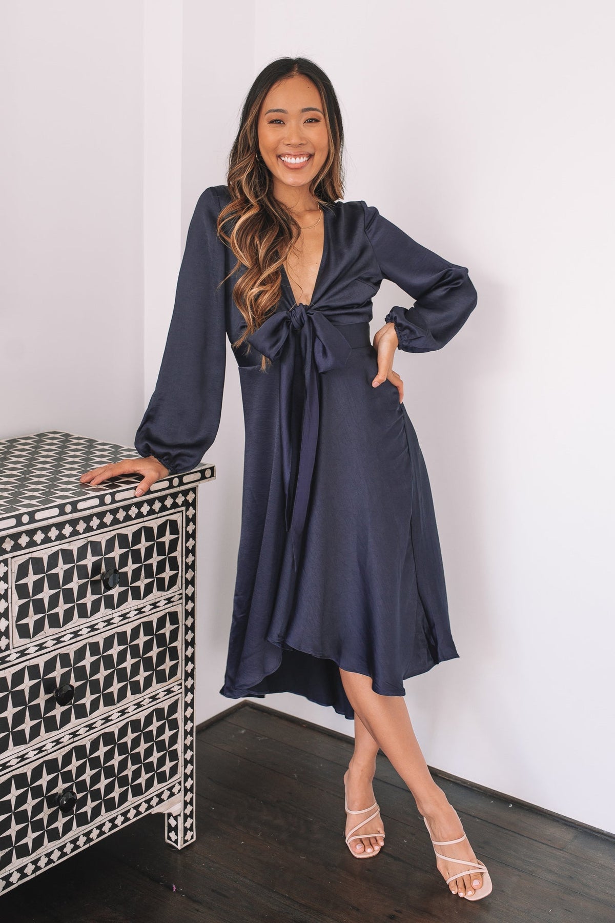 Bryleigh Dress Navy | Women's Formal Satin Maxi Dress