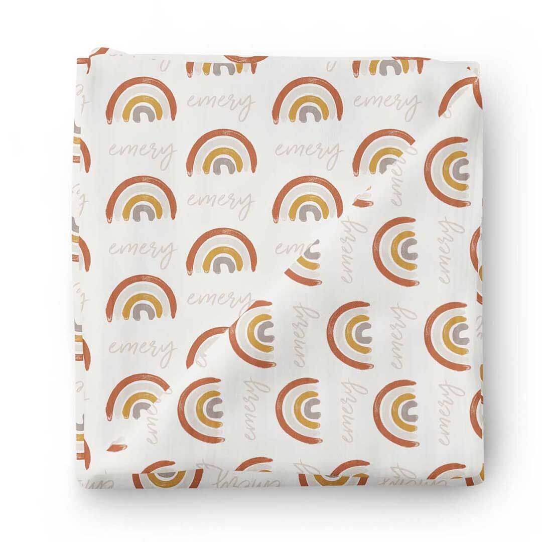 Cannon's Earthy Rainbow Personalized Swaddle Blanket