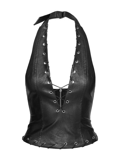 Captivated Faux Leather Halter Top Black