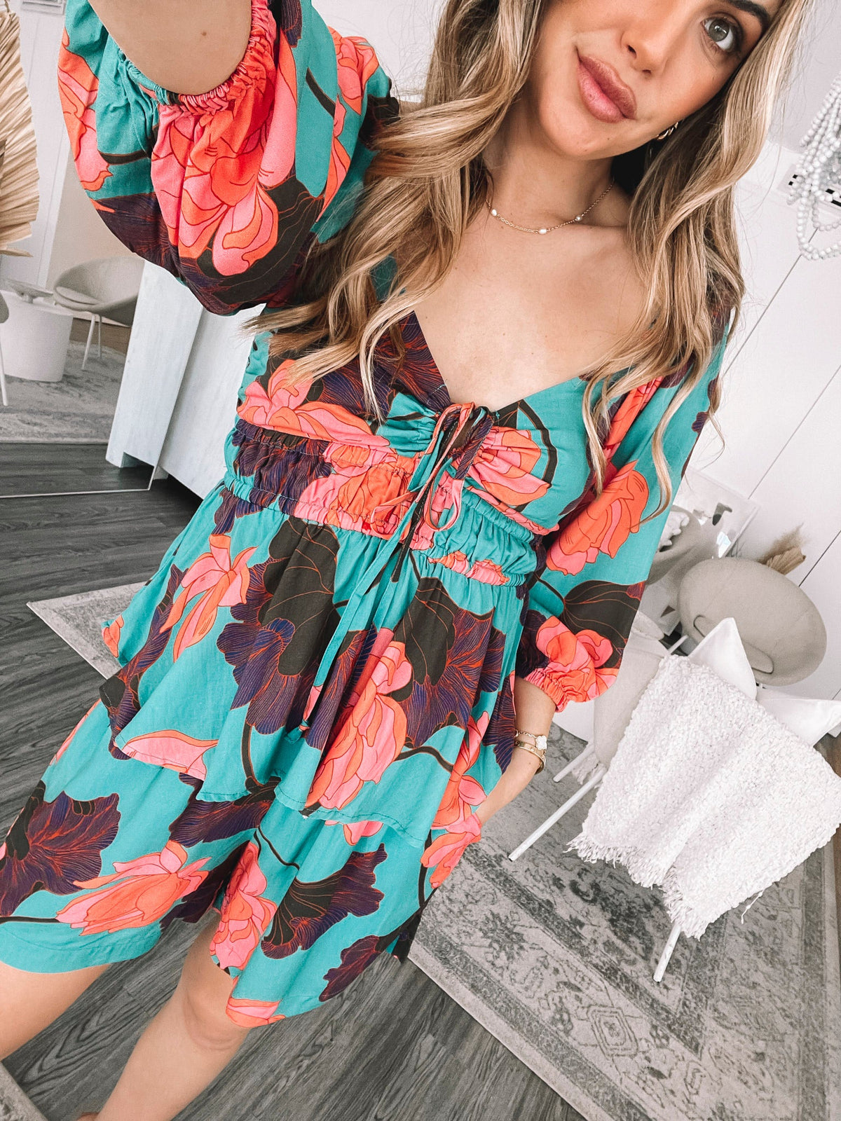 Conley Top Botanical Turquoise | Women's Printed Sweetheart Blouse