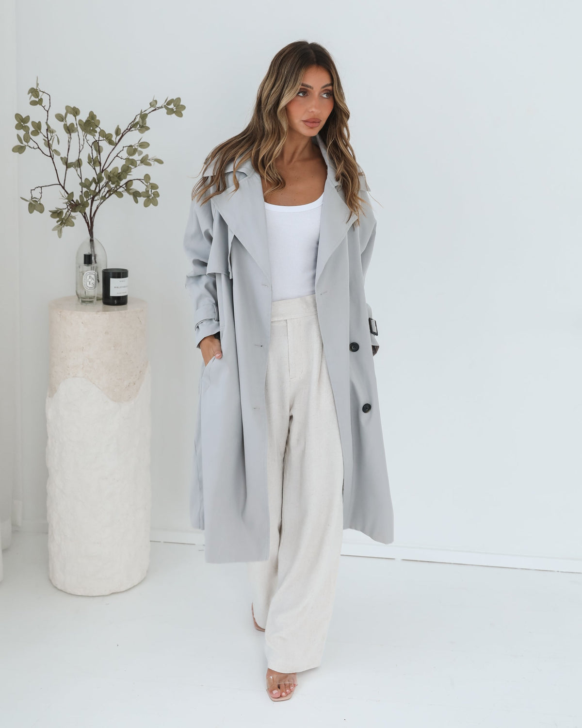Dahrah Grey Trench Coat | Women's Trench Coat