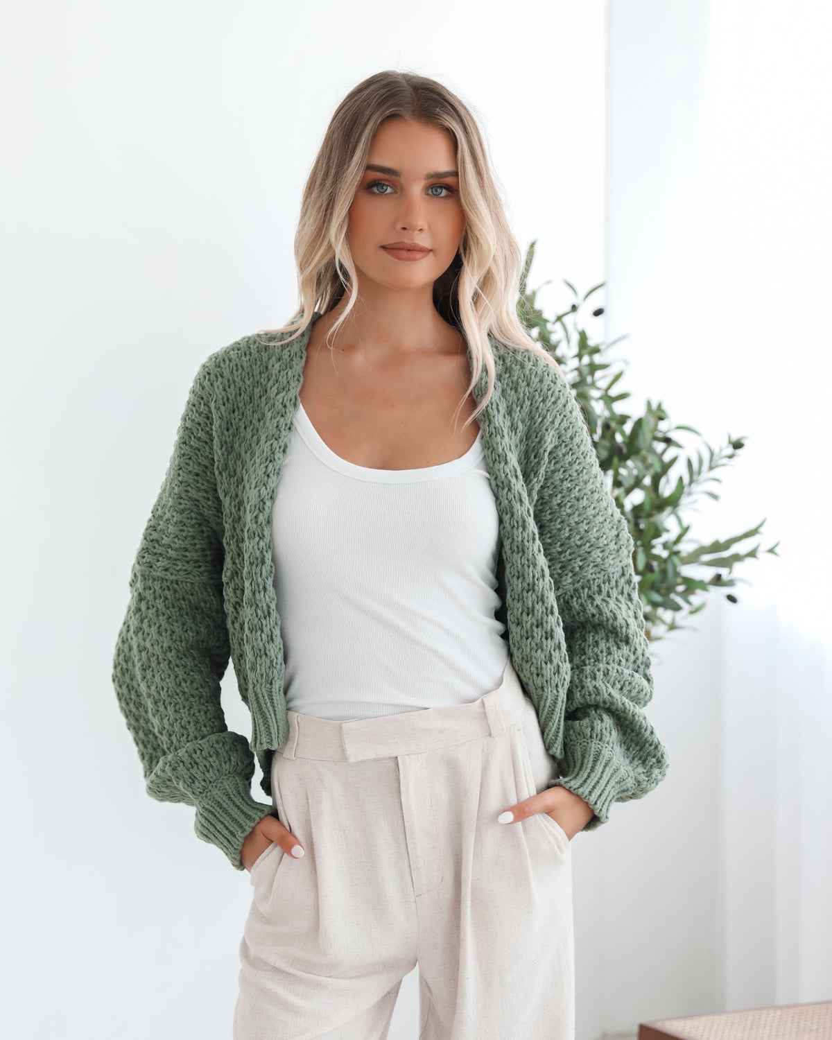 Dorine Cardigan - Forest Green | Women's Wool Blend Open Front Cardigan