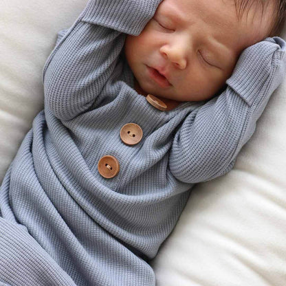Dusty Denim Bamboo Waffle Newborn Baby Knot Gown & Hat Set