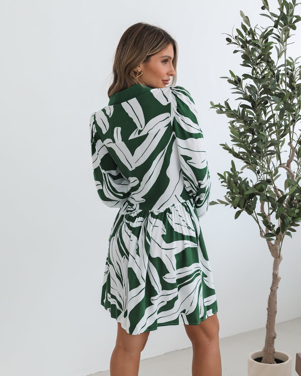 Eilynne Green Print Dress | Women's Printed Shirt Dress