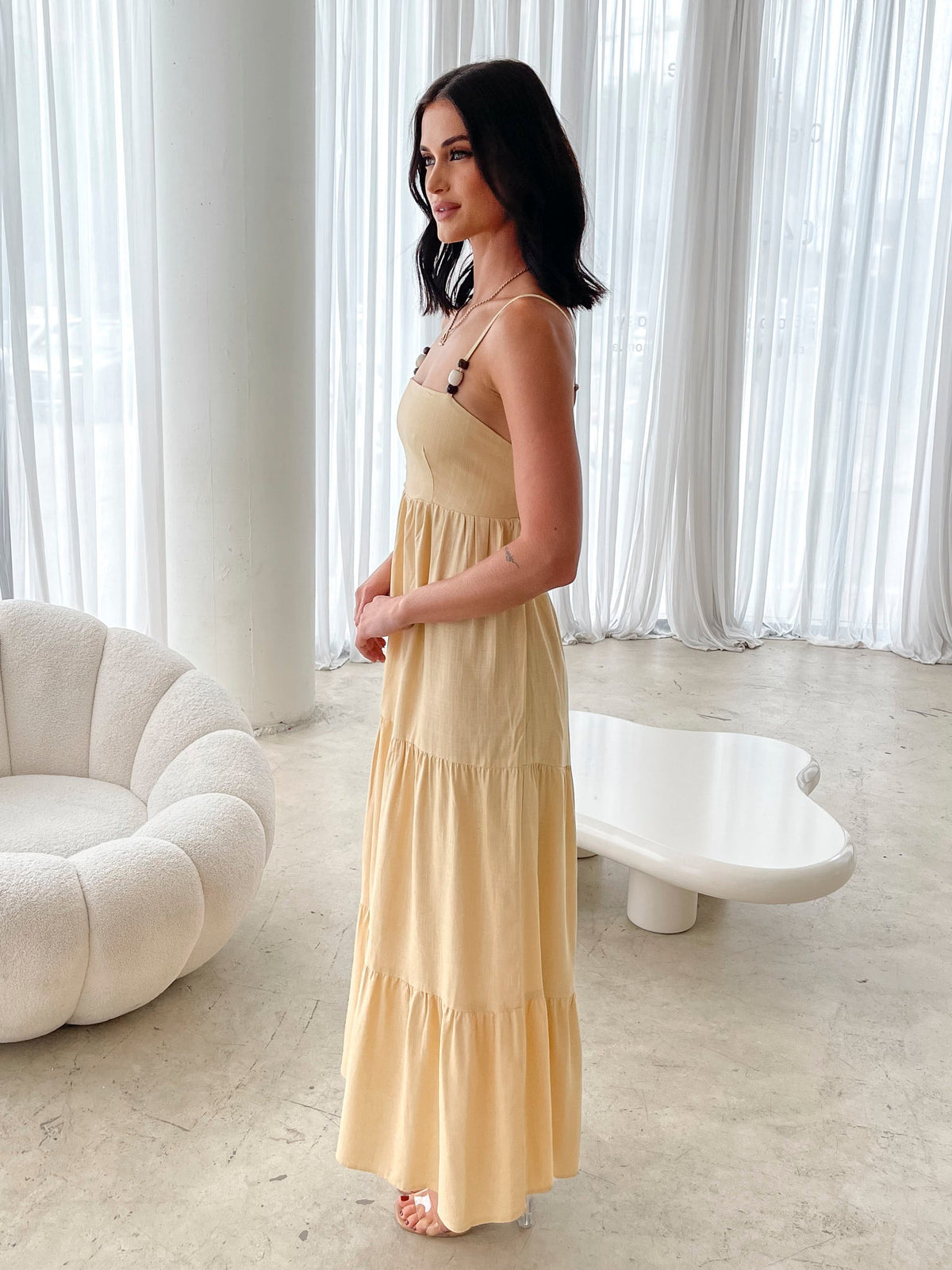 Elarise Yellow Dress | Women's Linen Blend Maxi Dress