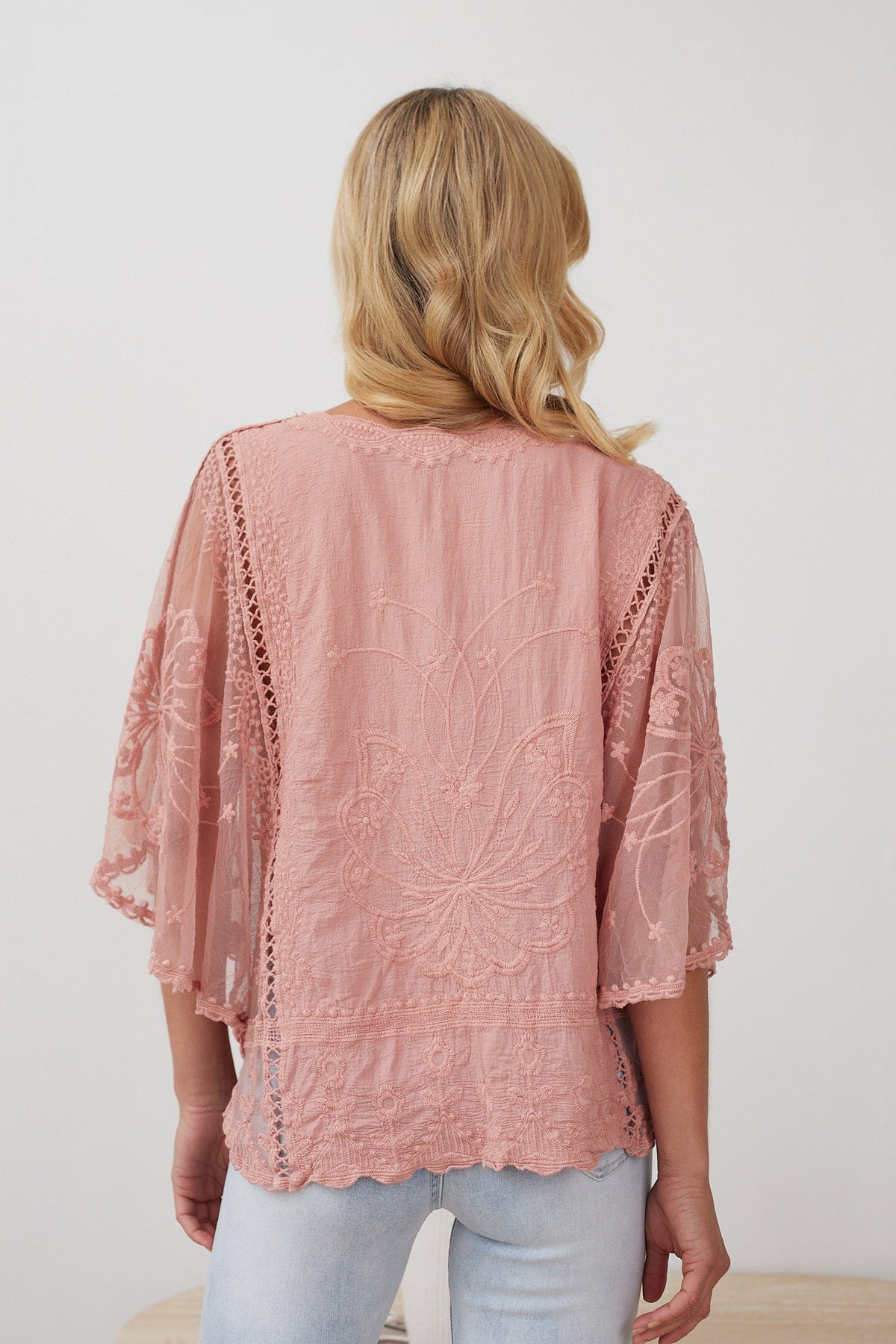 Gabrielle Top Pink | Women's Lace Embroidery Blouse