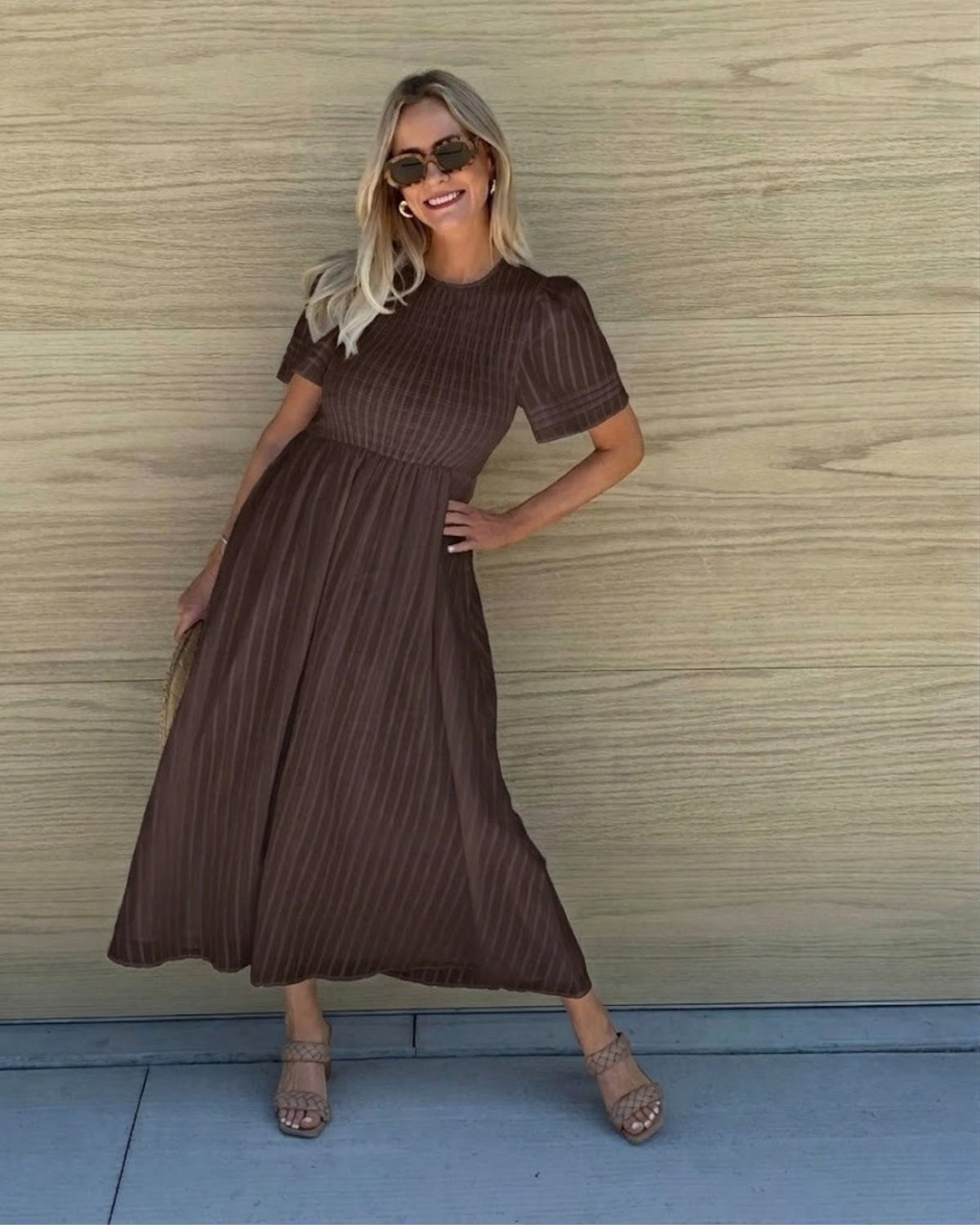 Iolana Chocolate Midi Dress | Women's Cotton A-Line Midi Dress