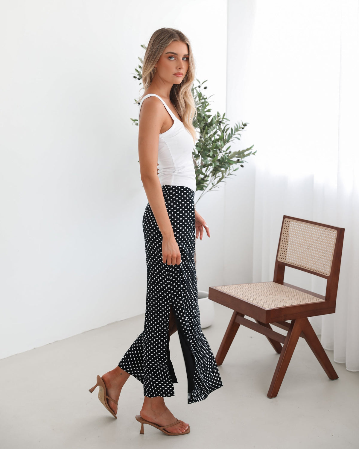 Jeannette Skirt - Black Spot | Women's Polka Dot Midi Skirt