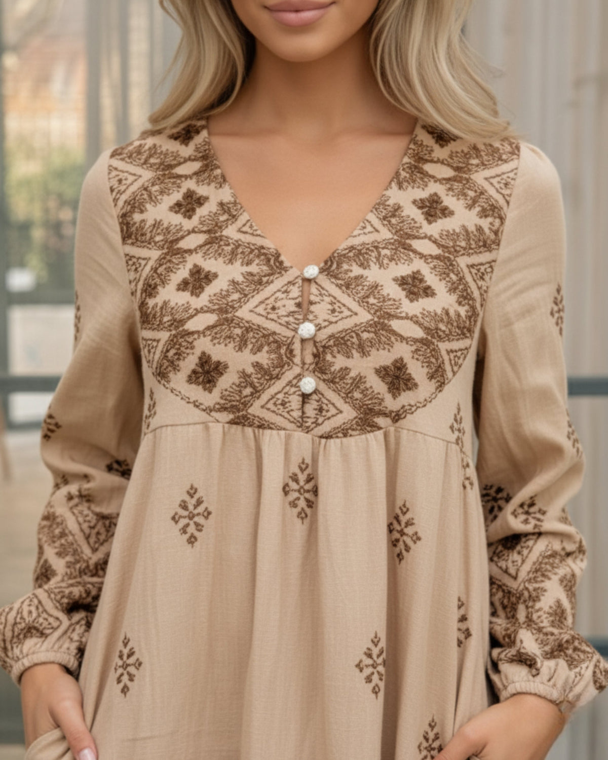 Jenayah Tan Print Dress | Women's Printed Midi Dress