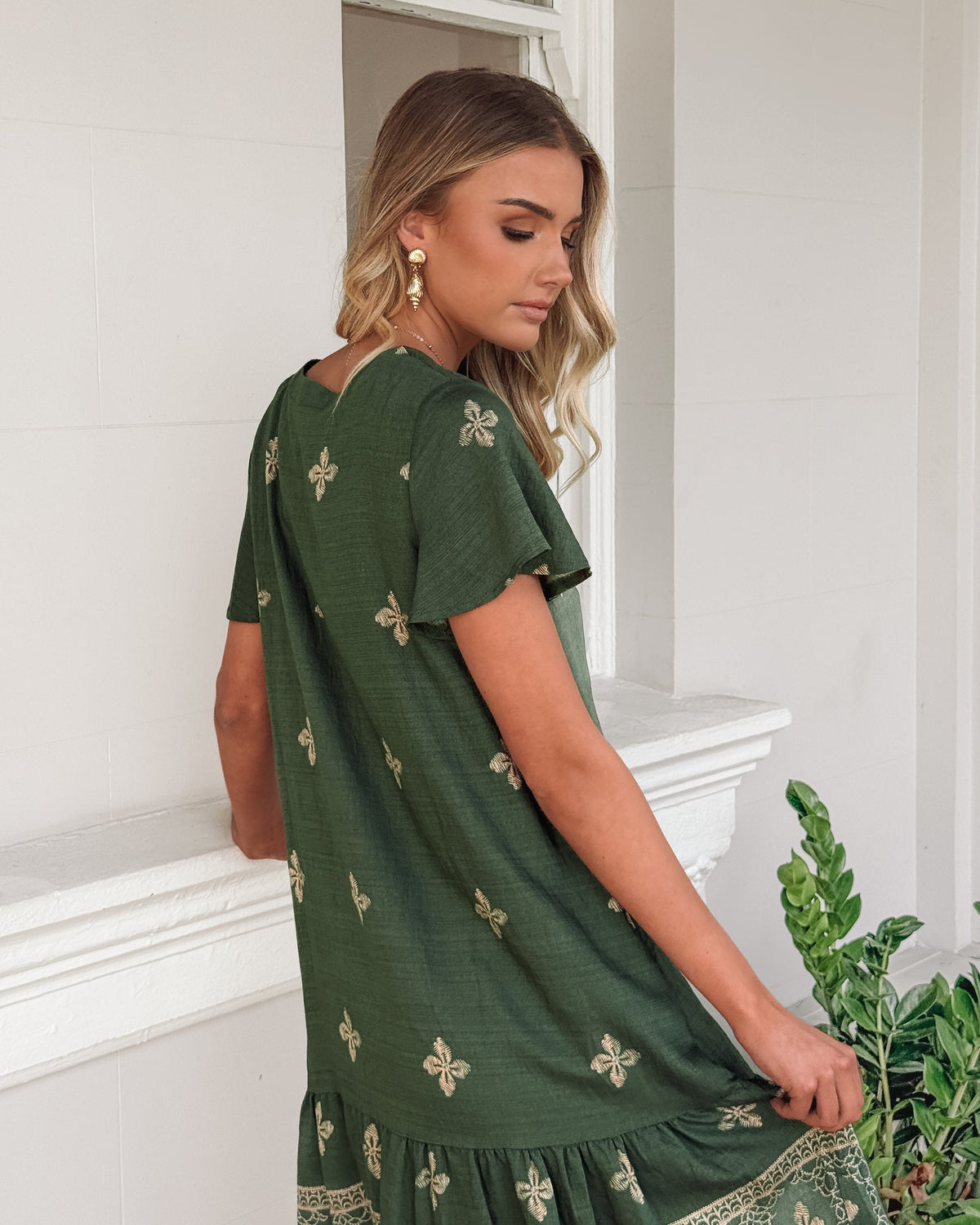 Kalea Khaki Print Dress | Women's Printed Midi Dress