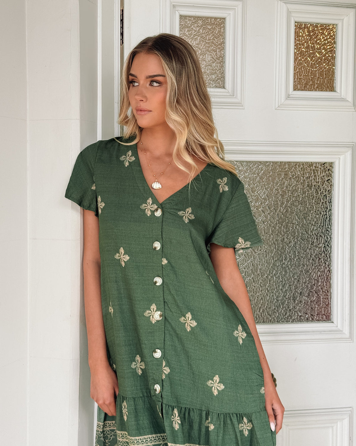 Kalea Khaki Print Dress | Women's Printed Midi Dress