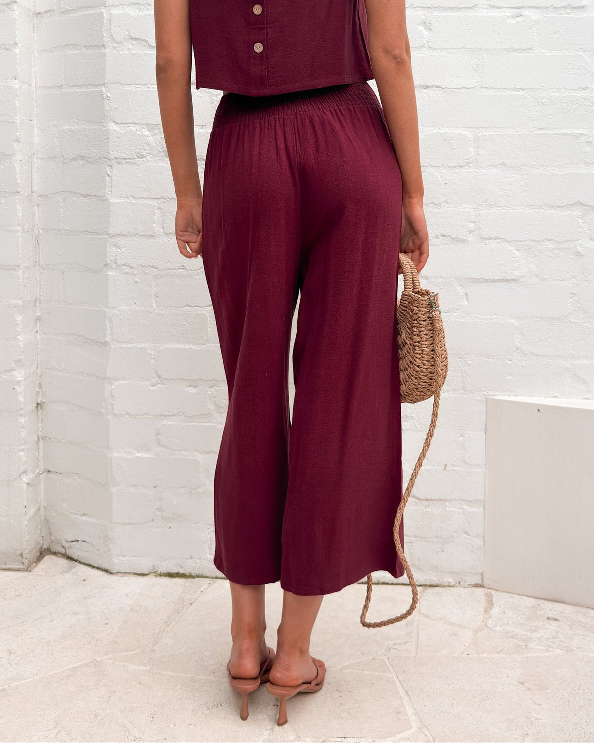 Lighthouse Bordeaux Linen Pants | Women's Wide Leg Linen Pants