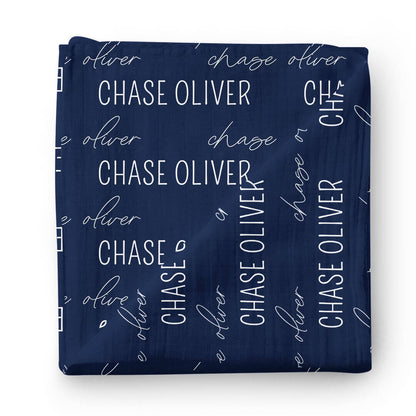 Personalized Midnight Baby Name Swaddle Blanket - Block & Script