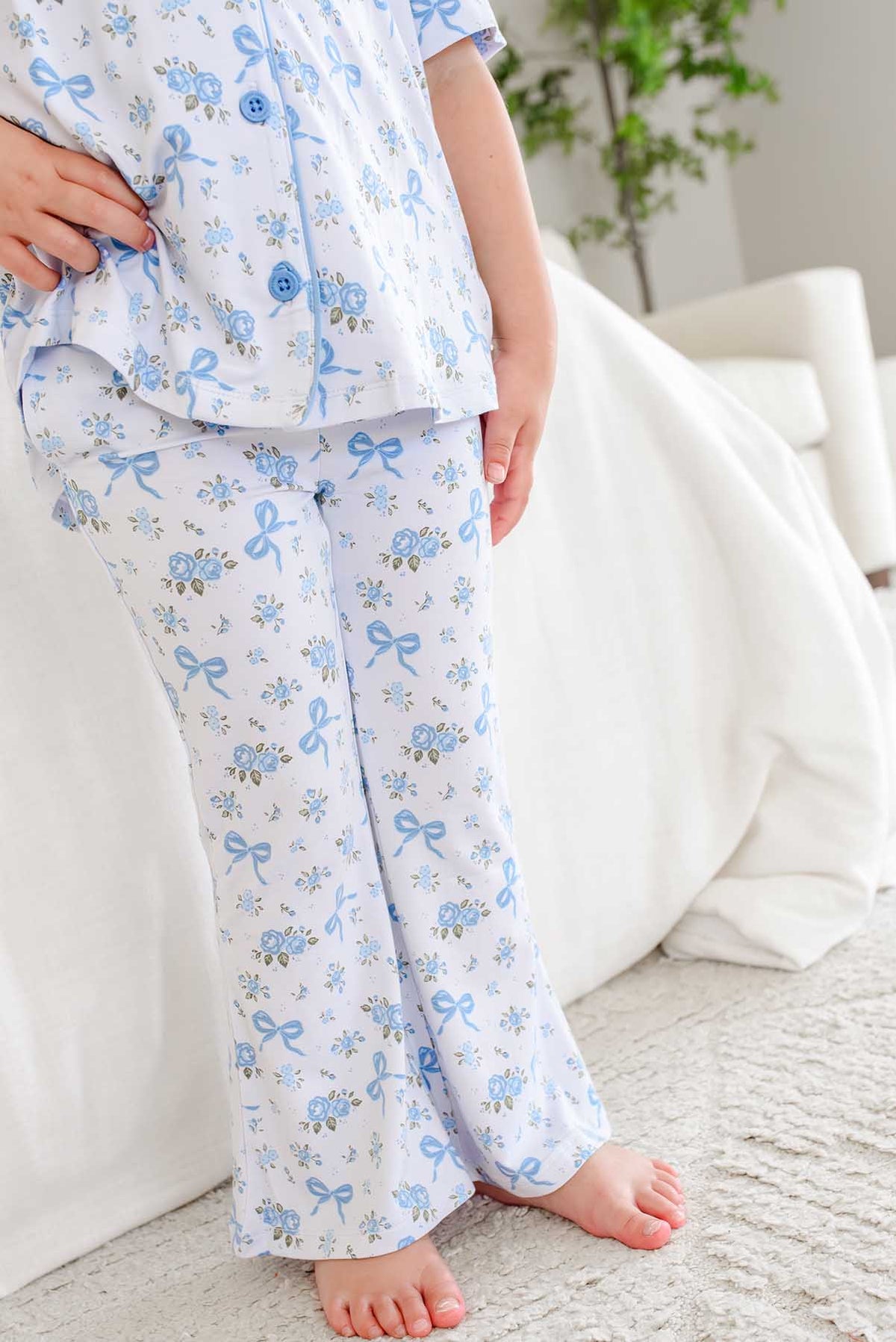 Girls' Two-Piece Bamboo Flare Lounge Set | Tied In Blooms