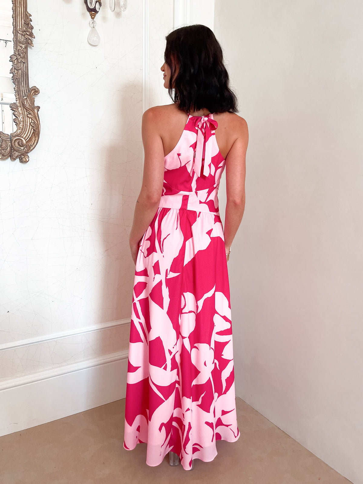 Nyra Red Floral Dress | Women's Halter Maxi Dress