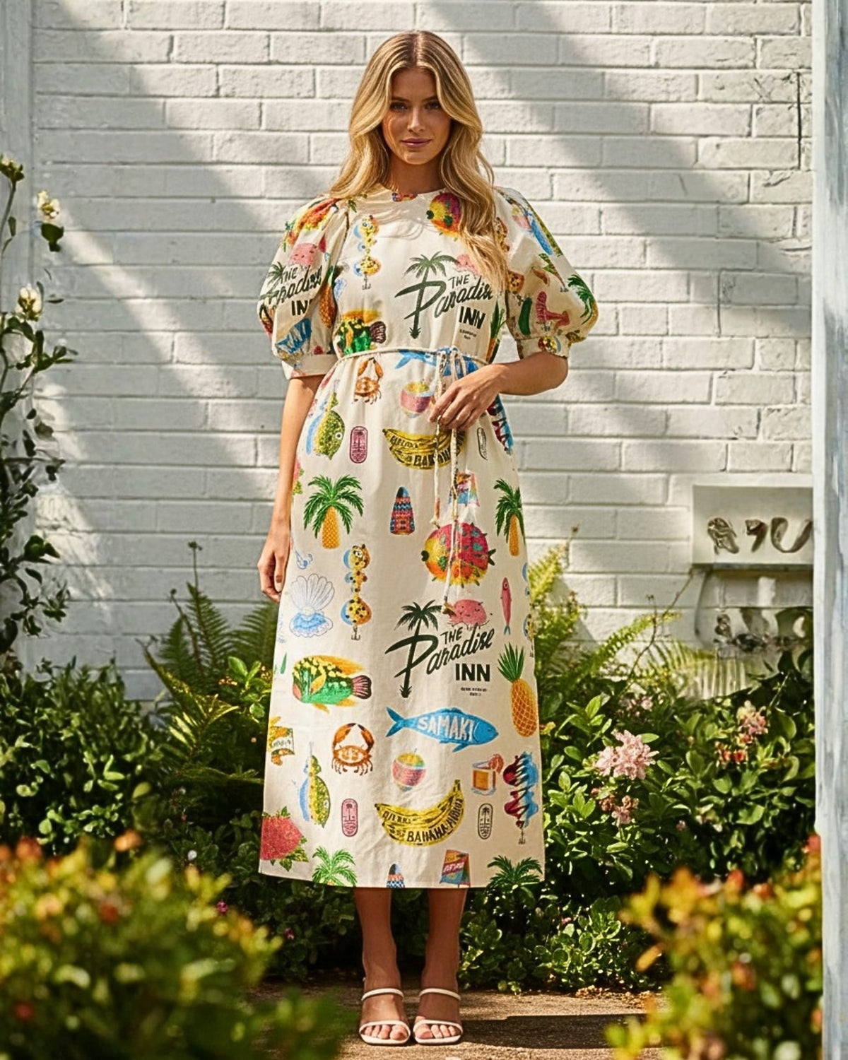 Philomene Multi Print Dress | Women's Tropical Midi Dress