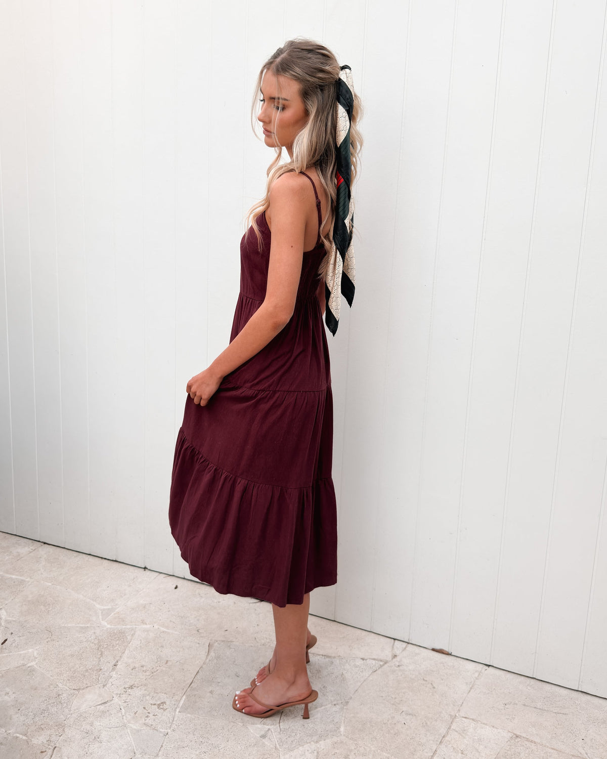 Sonya Dress - Bordeaux | Women's Linen Midi Dress