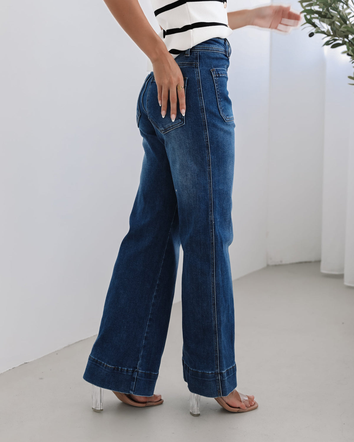 Yzabel Jeans - Mid Blue | Women's High Waisted Wide Leg Jeans