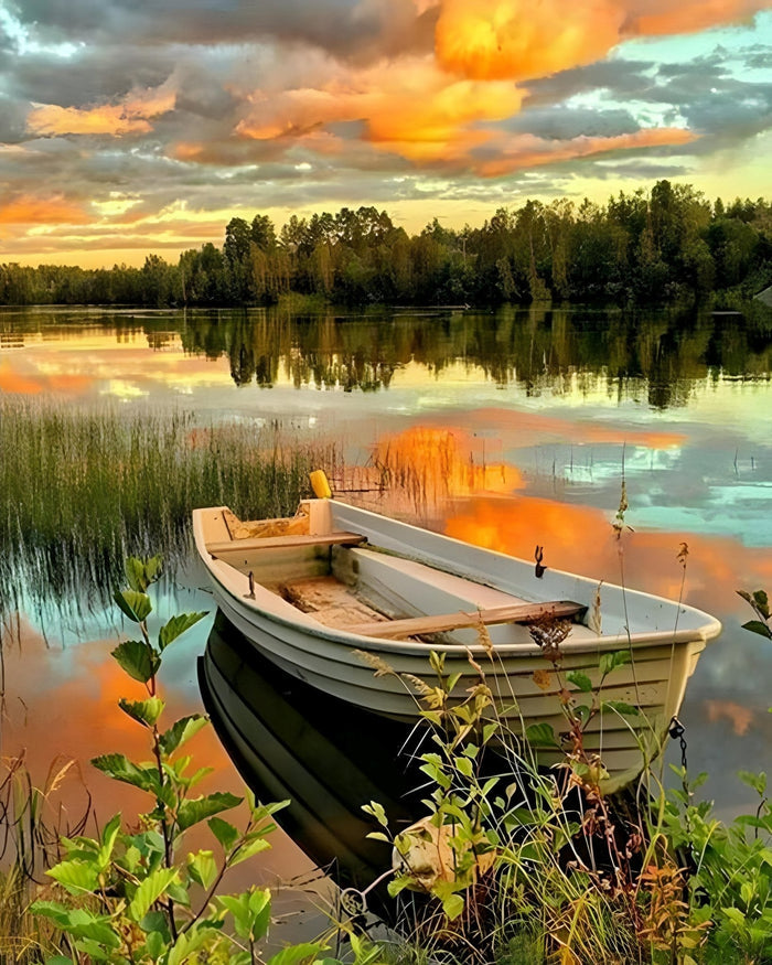 A Row In A Lake At Sunset Paint By Numbers Kit