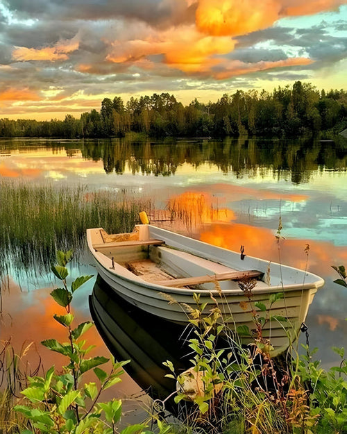 A Row In A Lake At Sunset Paint By Numbers Kit
