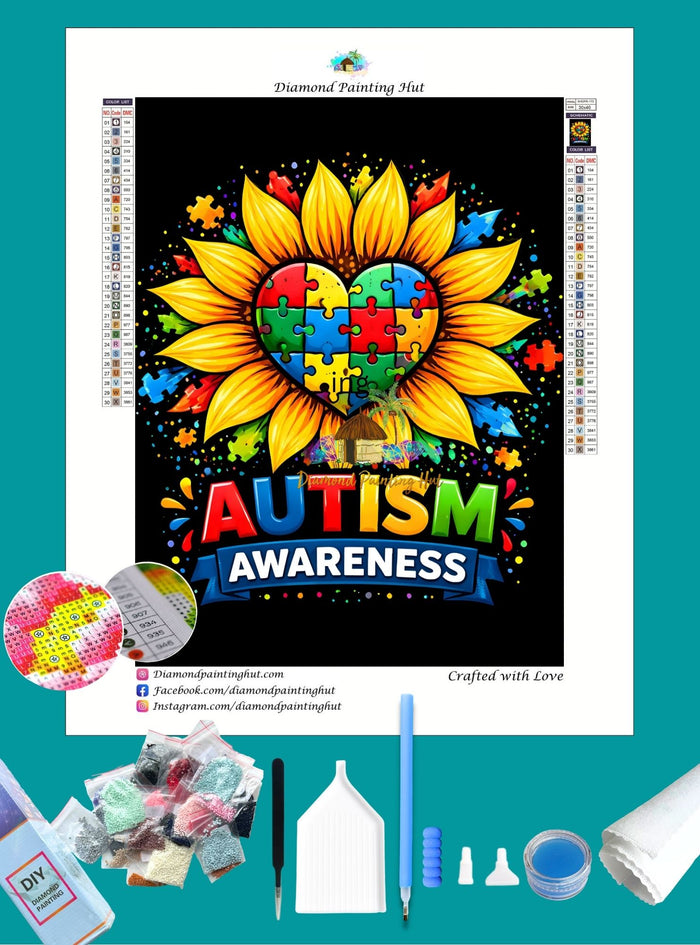 Autism Heart Flower Diamond Painting