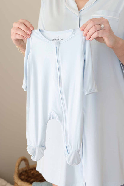 Baby Blue Bamboo Zipper Footie