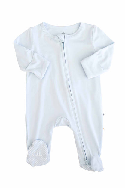 Baby Blue Bamboo Zipper Footie
