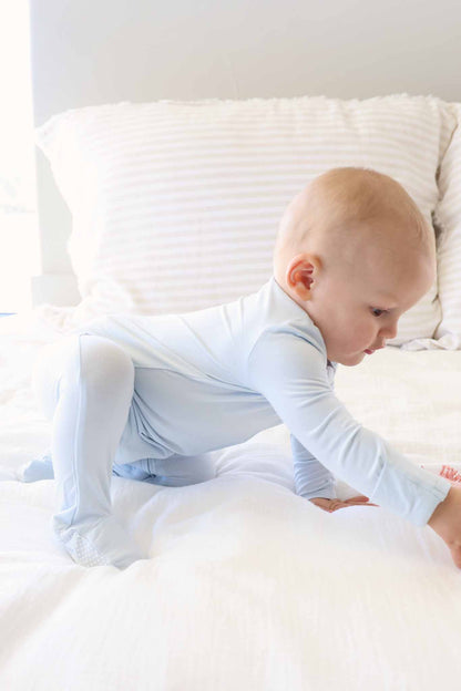 Baby Blue Bamboo Zipper Footie