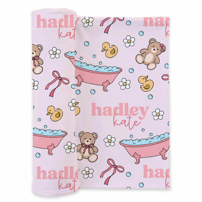 Bathtime Besties Personalized Swaddle Blanket | Pink