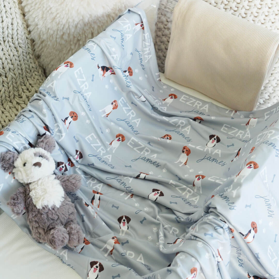 Personalized Baby Name Swaddle Blanket | Dog Breeds