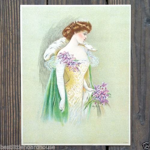 BEAUTY QUEEN Victorian Stone Lithograph Print 1909