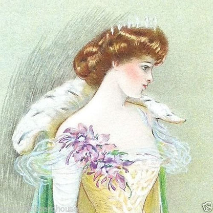 BEAUTY QUEEN Victorian Stone Lithograph Print 1909
