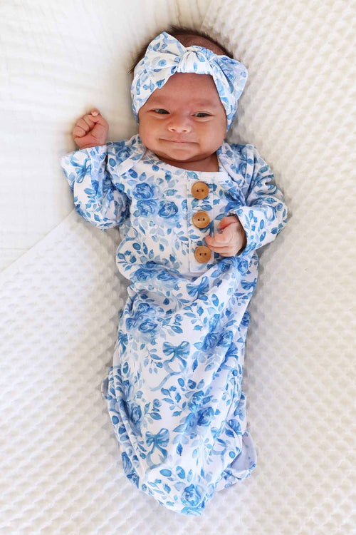 Betsy's Blooms Newborn Baby Knot Gown & Hat Set