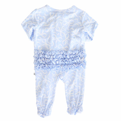 Blue-tiful Bows Ruffle Zipper Footie