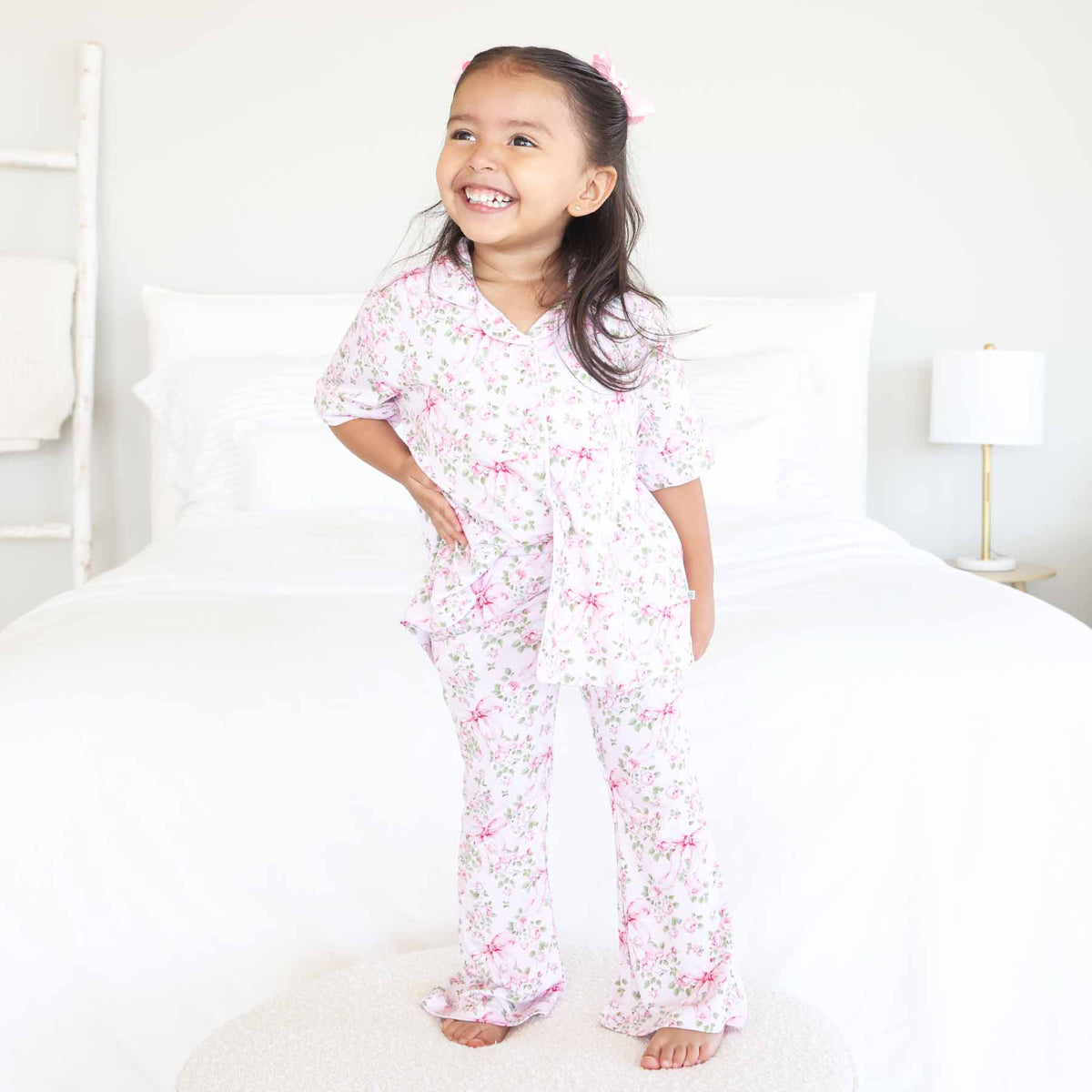 Girl's Two Piece Flare Lounge Set | Bows in Bloom