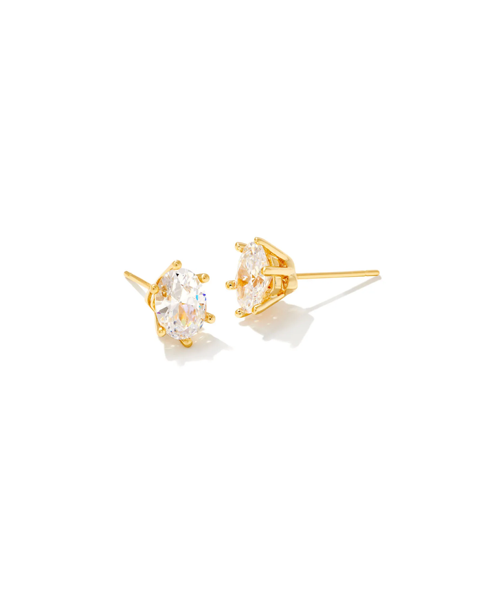 Cailin Crystal Stud Earrings Gold Metal White CZ
