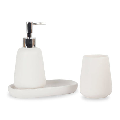 Ceramic Bathroom Set - Soap Pump, Cup & Dish - White