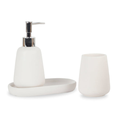 Ceramic Bathroom Set - Soap Pump, Cup & Dish - White