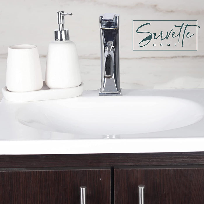 Ceramic Bathroom Set - Soap Pump, Cup & Dish - White