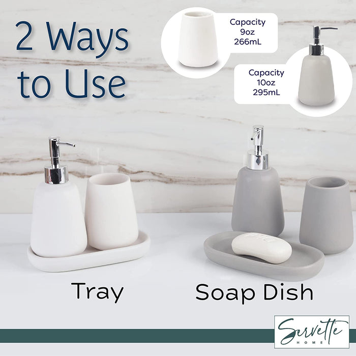 Ceramic Bathroom Set - Soap Pump, Cup & Dish - White