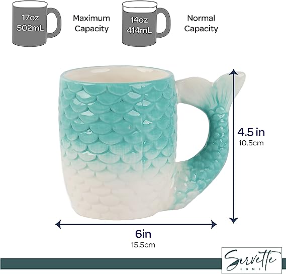 Ceramic Ocean Themed Mermaid Tail Mug