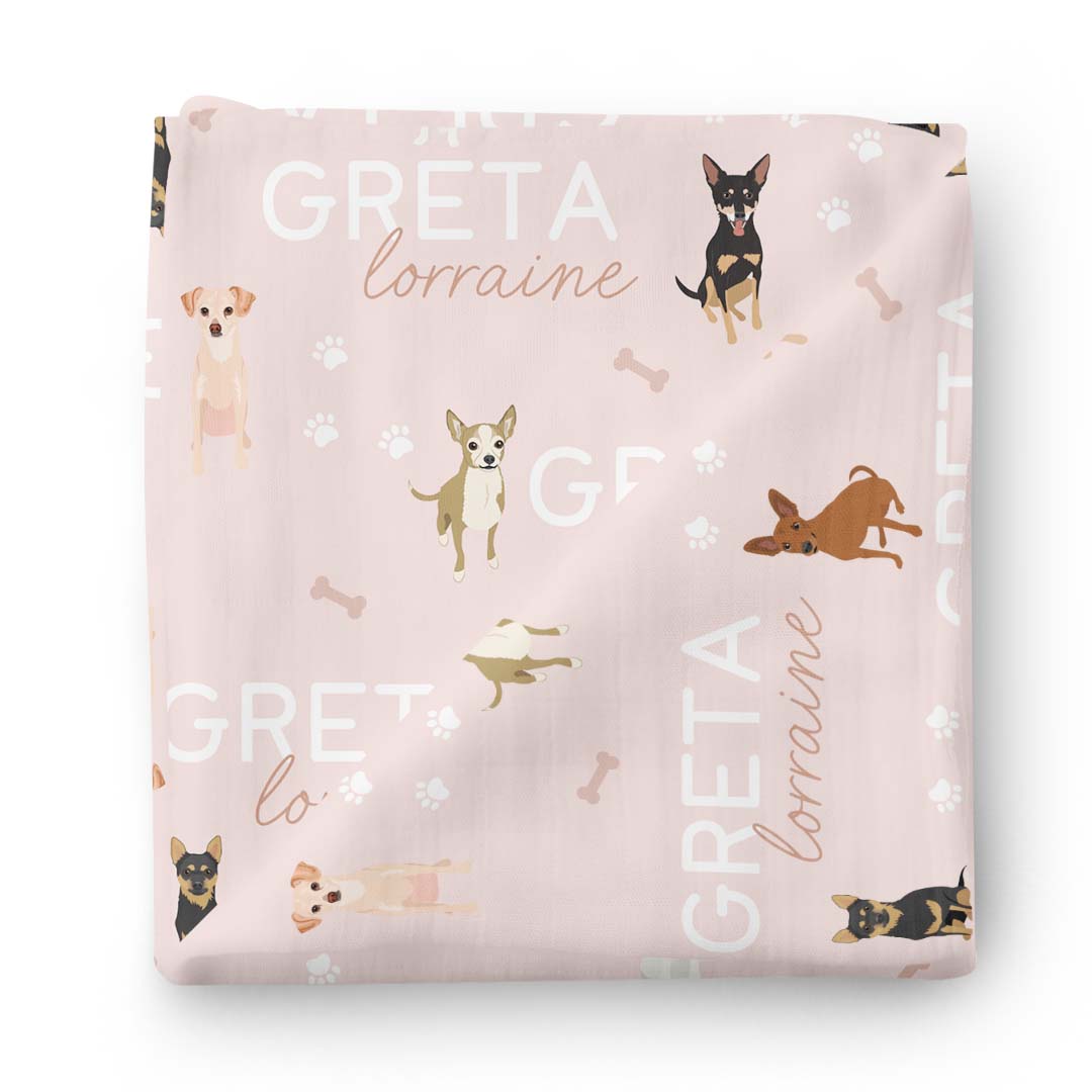 Personalized Baby Name Swaddle Blanket | Dog Breeds