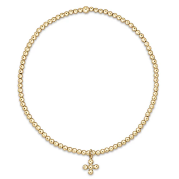 Classic Gold 2mm Bead Bracelet Classic Beaded Signature Cross Small Gold Charm