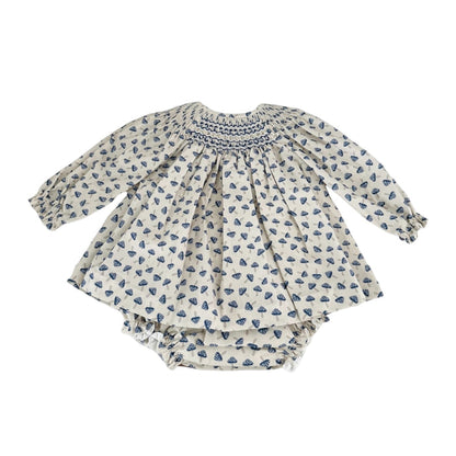 Claudia Handsmocked Mushrooms Blue 2-Piece Set