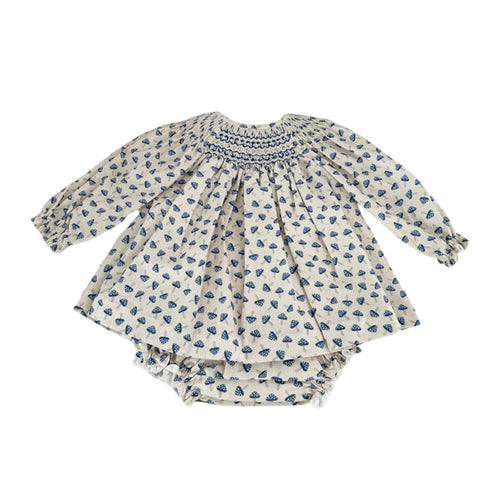 Claudia Handsmocked Mushrooms Blue 2-Piece Set