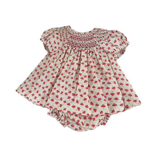 Claudia Handsmocked Mushrooms Red 2-Piece Set