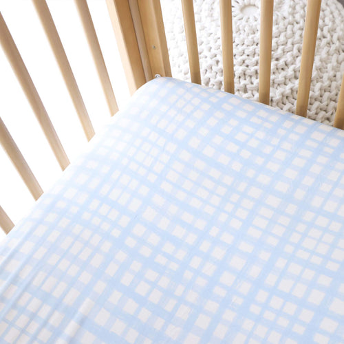 Baby Blue Plaid Crib Sheet