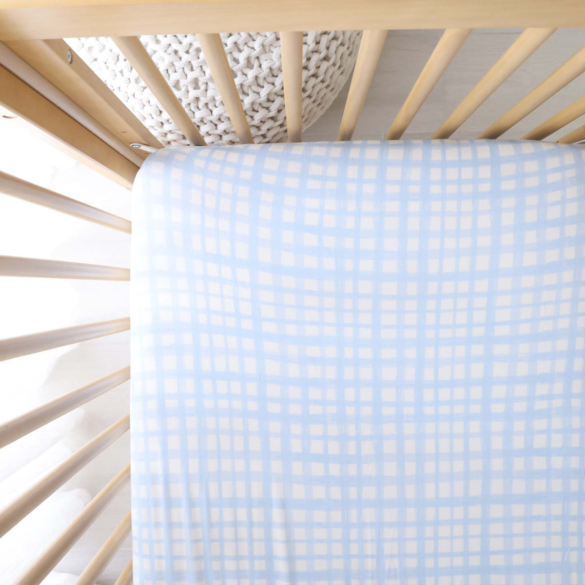 Baby Blue Plaid Crib Sheet