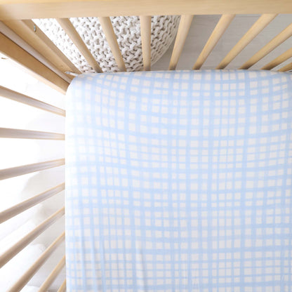 Baby Blue Plaid Crib Sheet